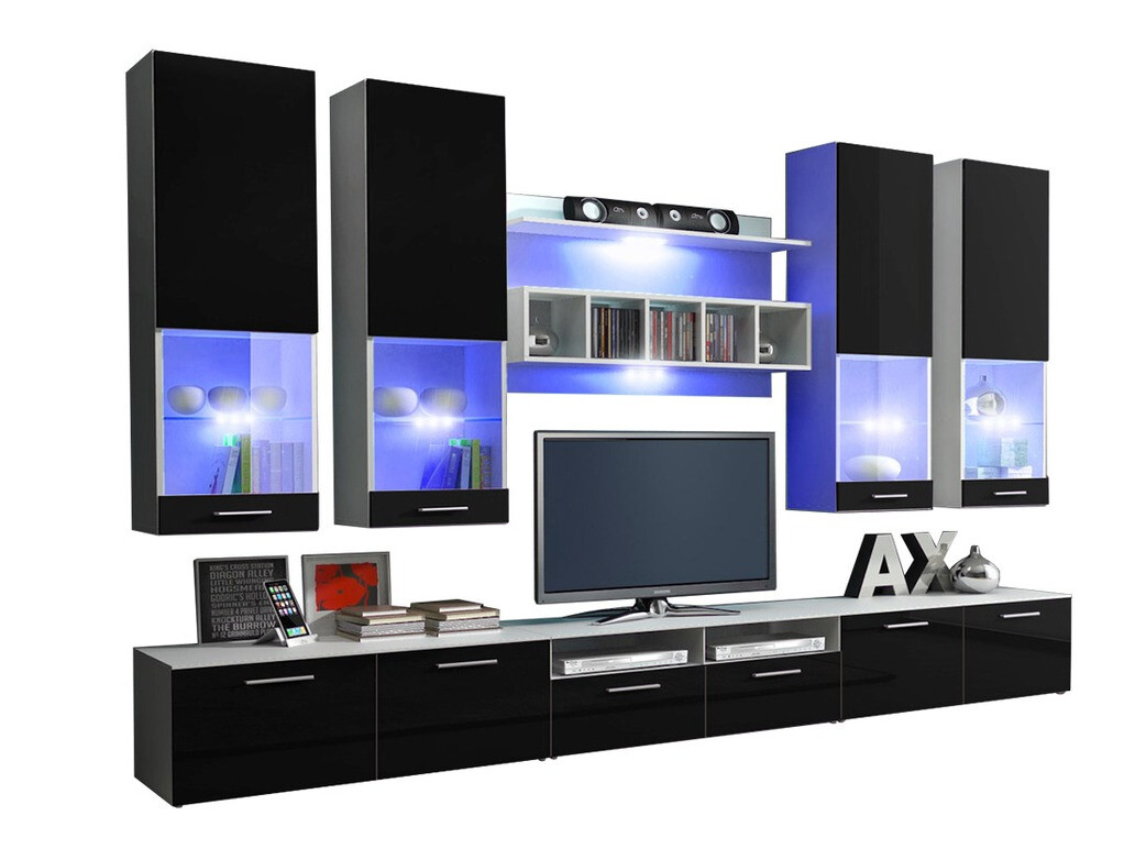 Woonkamerset Nashville 107 (Wit + Glanzend zwart)