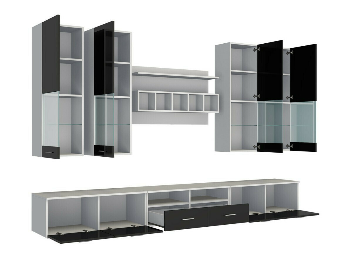 Woonkamerset Nashville 107 (Wit + Glanzend zwart)