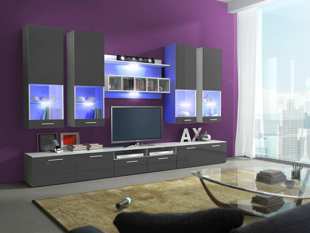 Woonkamerset Nashville 107 (Wit + Grijs met glans)