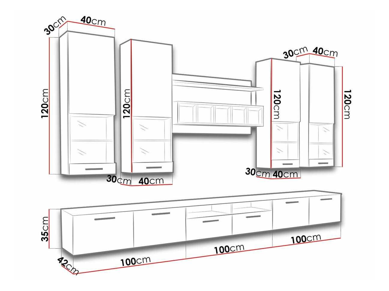 Woonkamerset Nashville 107 (Wit + Grijs met glans)