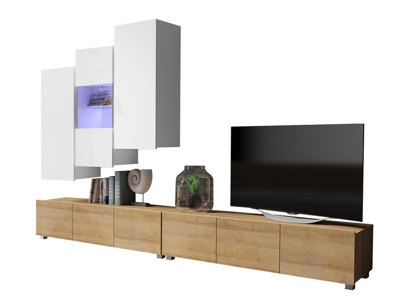 Woonkamerset Remus XVII (Gouden eik + Wit + Glanzend wit)