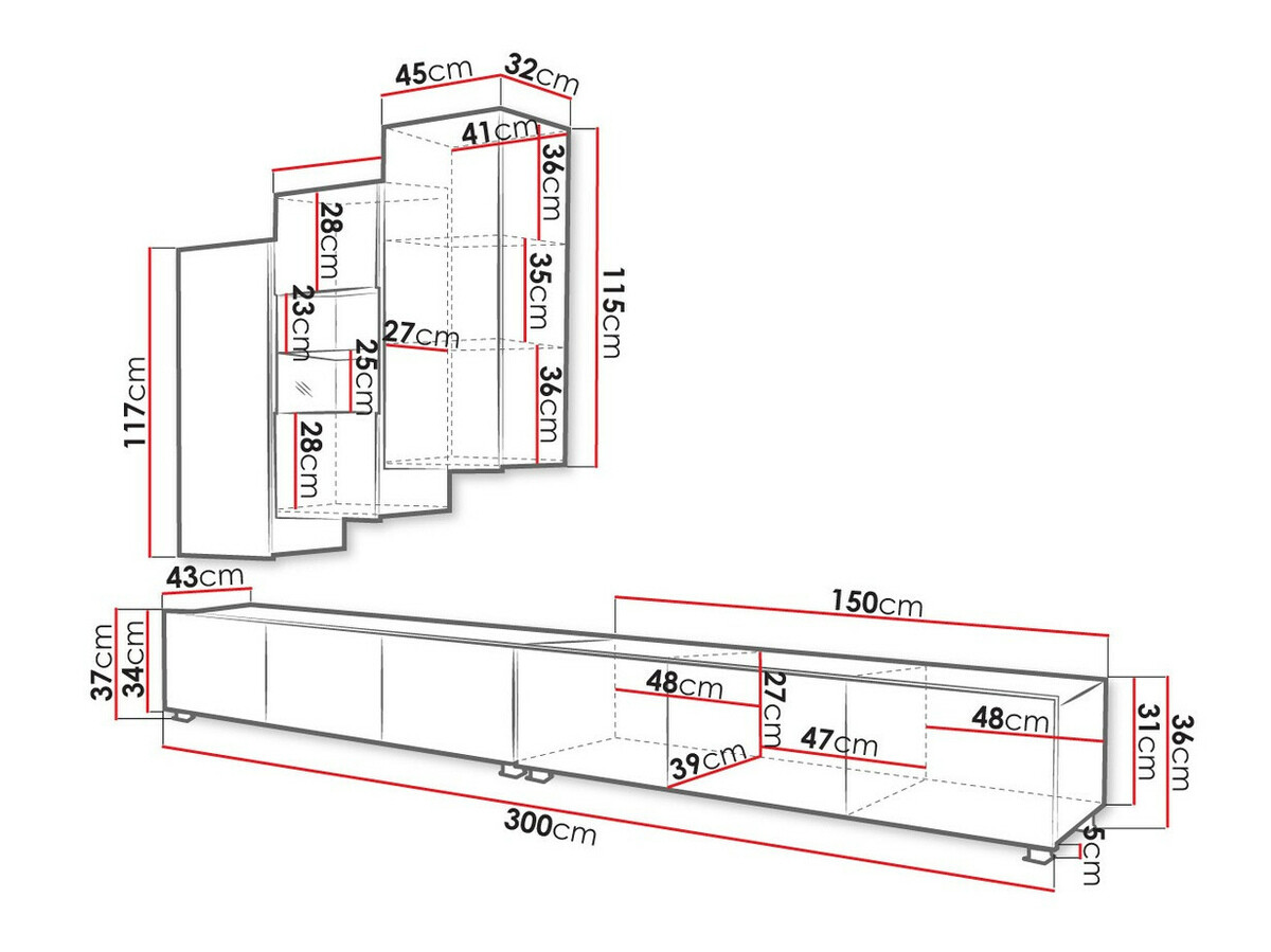 Woonkamerset Tivdalu 133 (Wit + Glanzend wit)