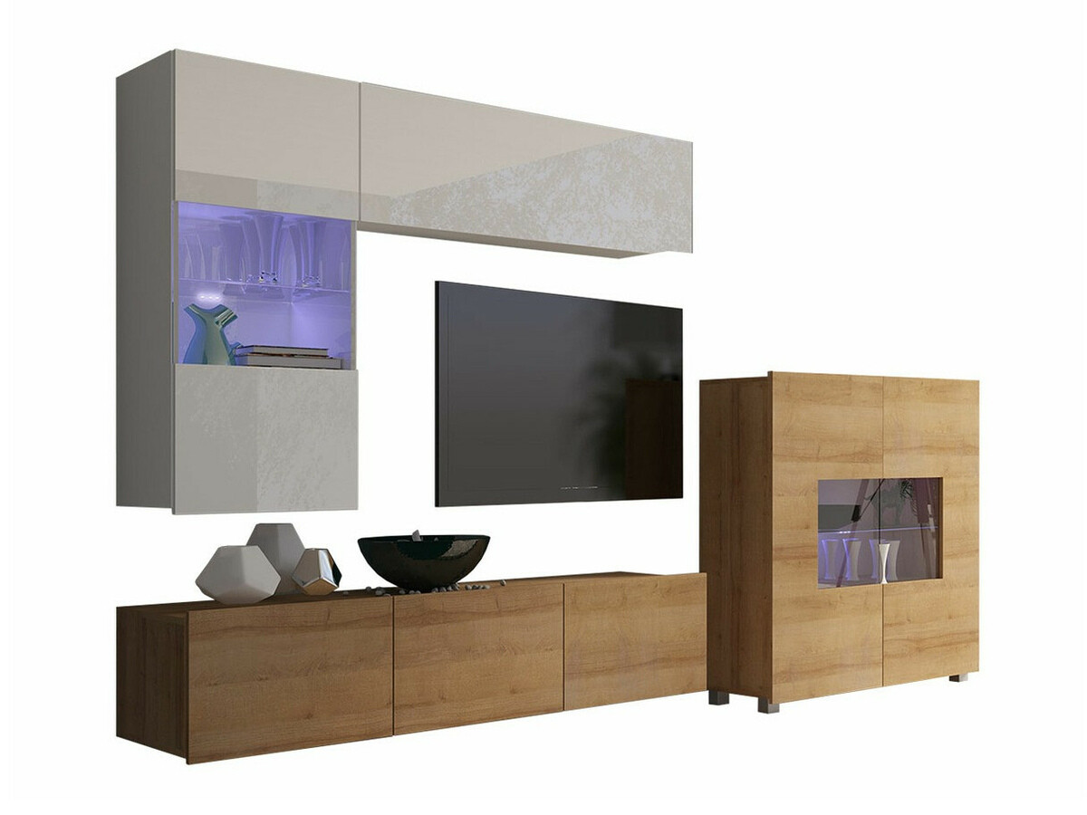 Woonkamerset Tivdalu 107 (Gouden eik + Wit + Glanzend wit)