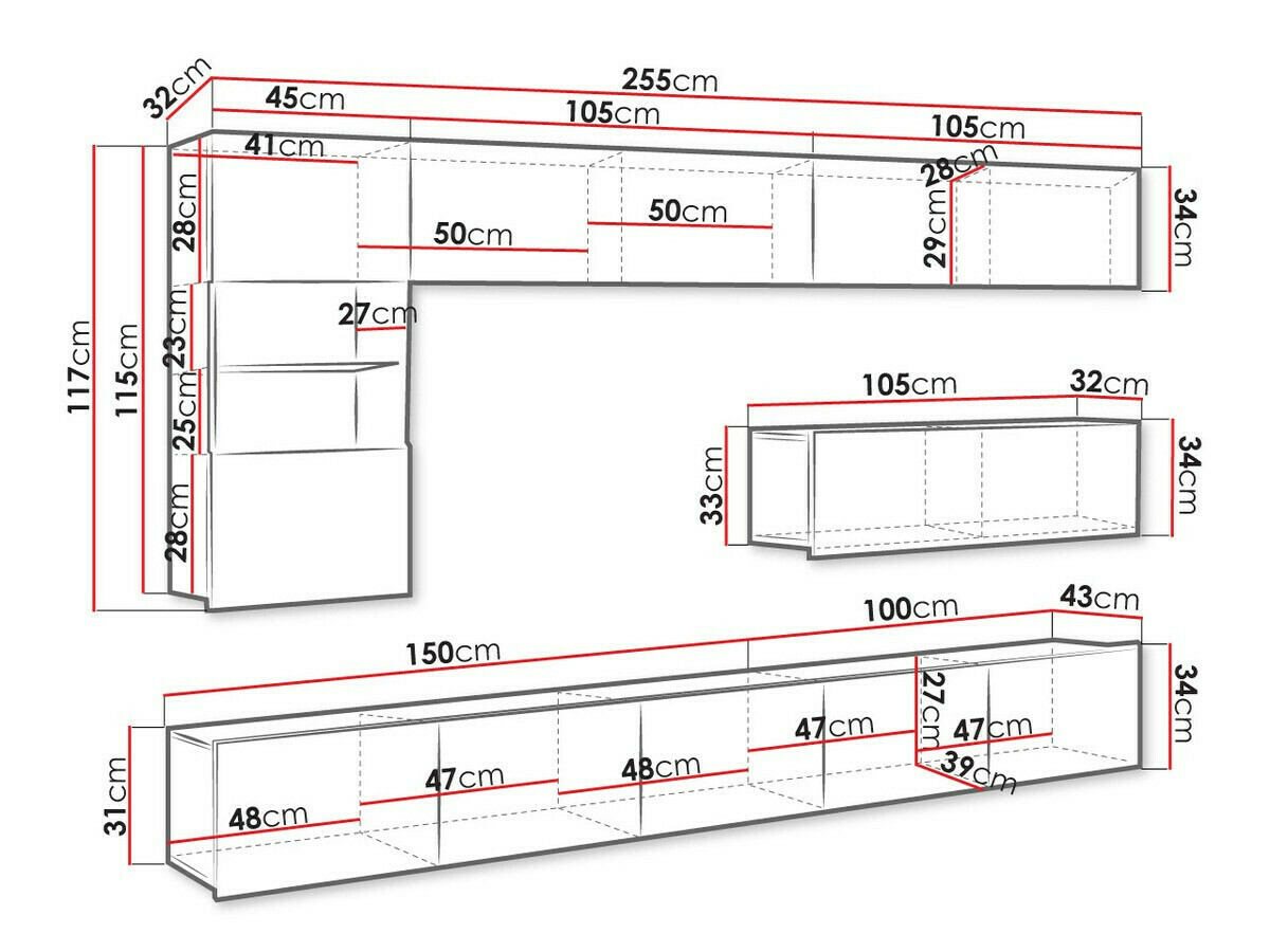 Woonkamerset Tivdalu 108 (Gouden eik + Wit + Glanzend wit)