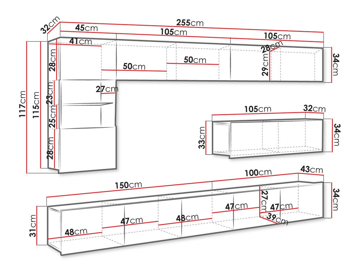 Woonkamerset Tivdalu 108 (Zwart + Glanzend zwart)