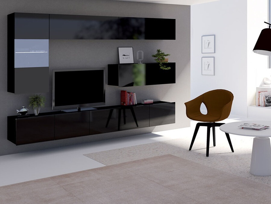 Woonkamerset Tivdalu 108 (Zwart + Glanzend zwart)