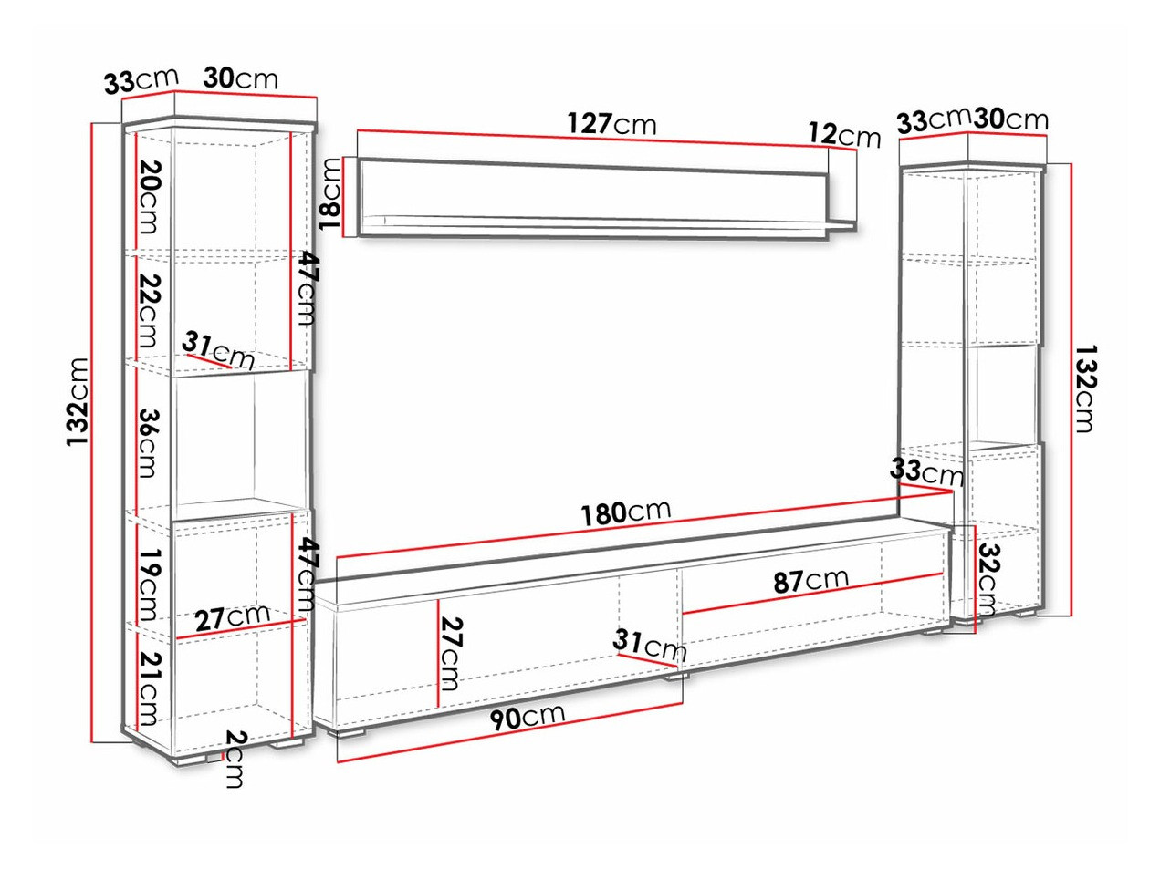 Woonkamerset Sarasota 131 (Wit + Glanzend wit)