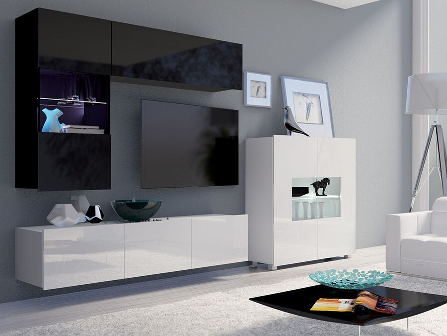 Woonkamerset Tivdalu 107 (Zwart + Glanzend zwart + Wit + Glanzend wit)