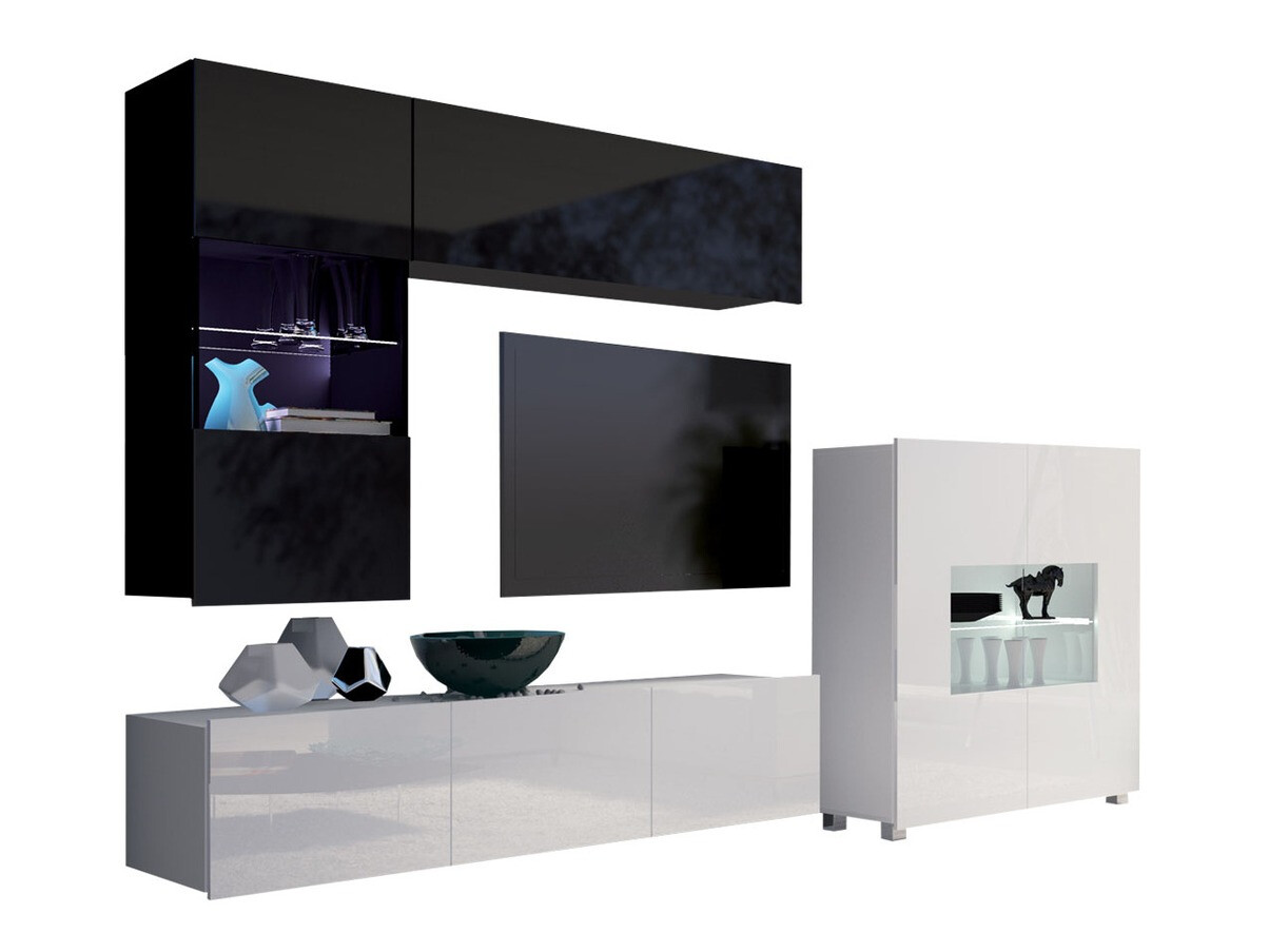 Woonkamerset Tivdalu 107 (Zwart + Glanzend zwart + Wit + Glanzend wit)