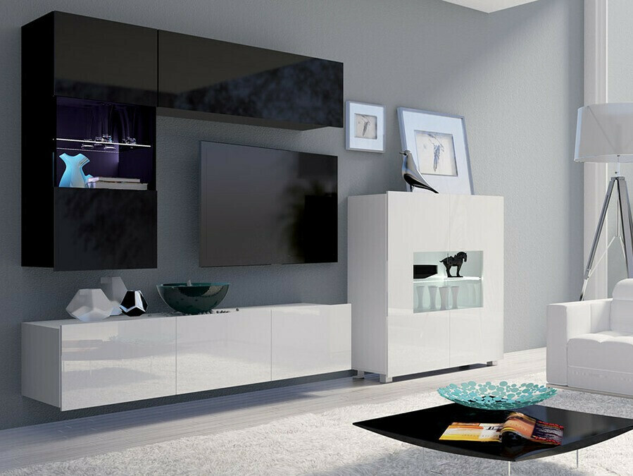 Woonkamerset Tivdalu 107 (Zwart + Glanzend zwart + Wit + Glanzend wit)