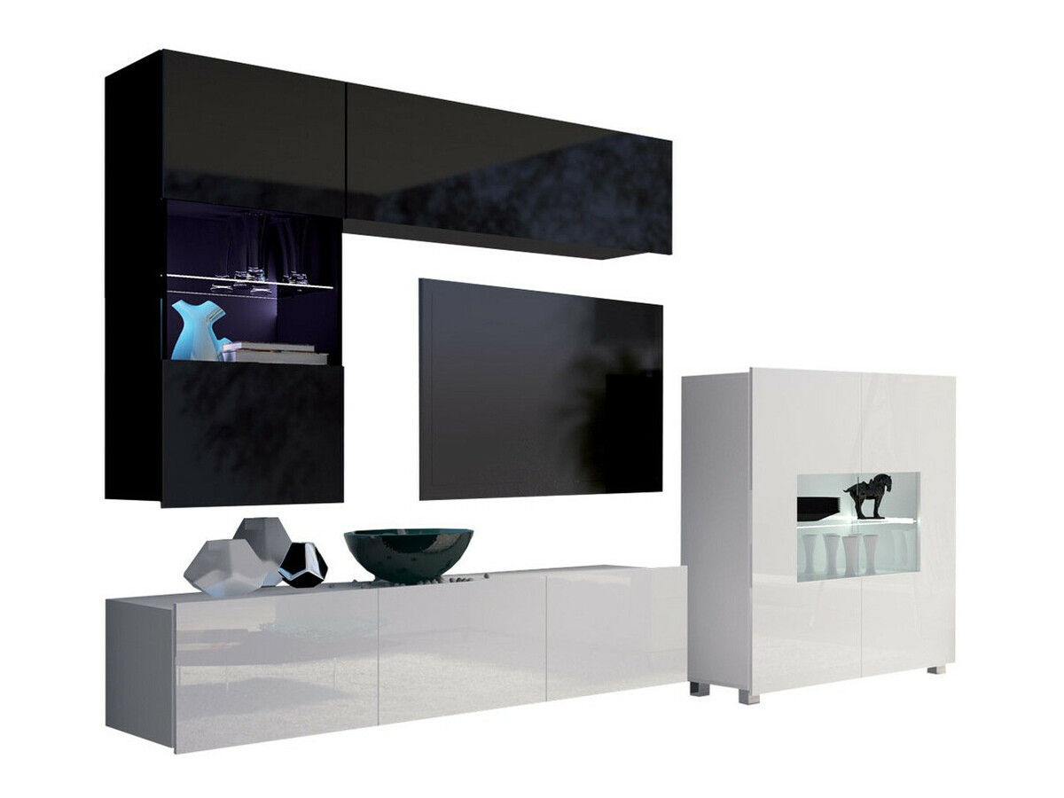 Woonkamerset Tivdalu 107 (Zwart + Glanzend zwart + Wit + Glanzend wit)