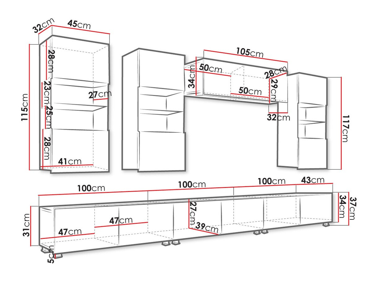Woonkamerset Tivdalu 121 (Zwart + Glanzend zwart)