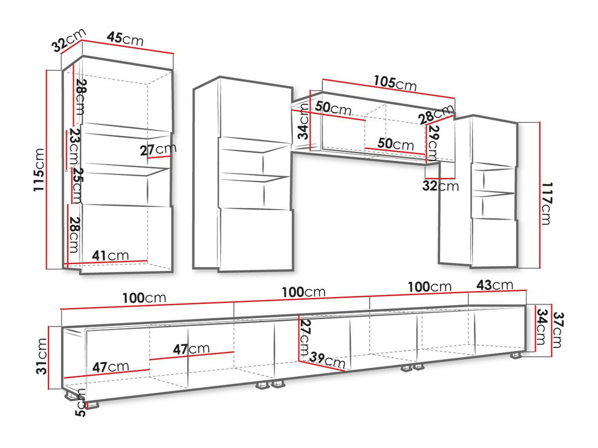 Woonkamerset Tivdalu 121 (Zwart + Glanzend zwart)