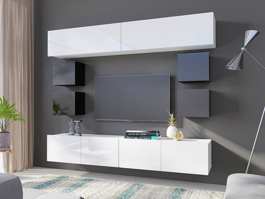 Woonkamerset Tivdalu 134 (Zwart + Glanzend zwart + Wit + Glanzend wit)