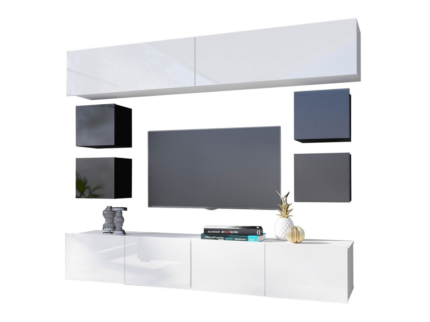 Woonkamerset Tivdalu 134 (Zwart + Glanzend zwart + Wit + Glanzend wit)