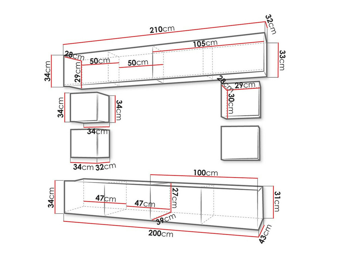Woonkamerset Tivdalu 134 (Zwart + Glanzend zwart + Wit + Glanzend wit)
