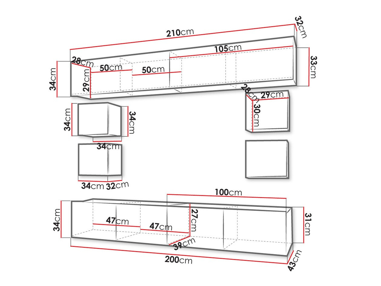 Woonkamerset Tivdalu 134 (Zwart + Glanzend zwart)