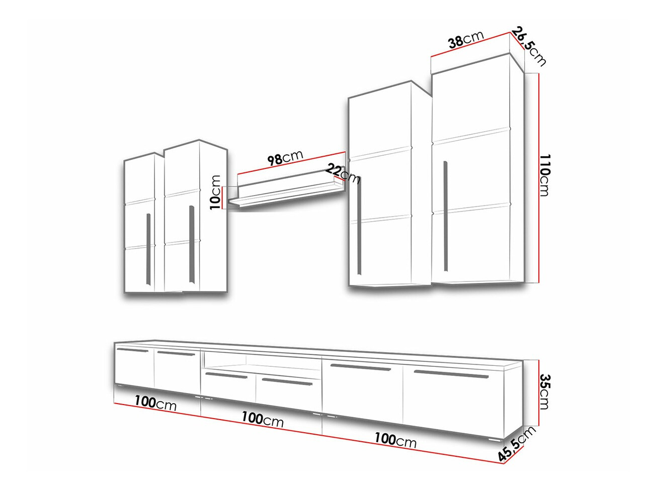 Woonkamerset Nashville 102 (Wit + Glanzend wit)