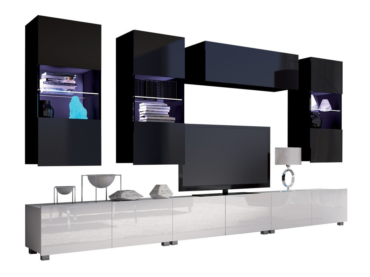 Woonkamerset Remus XI (Wit + Glanzend wit + Zwart + Glanzend zwart)