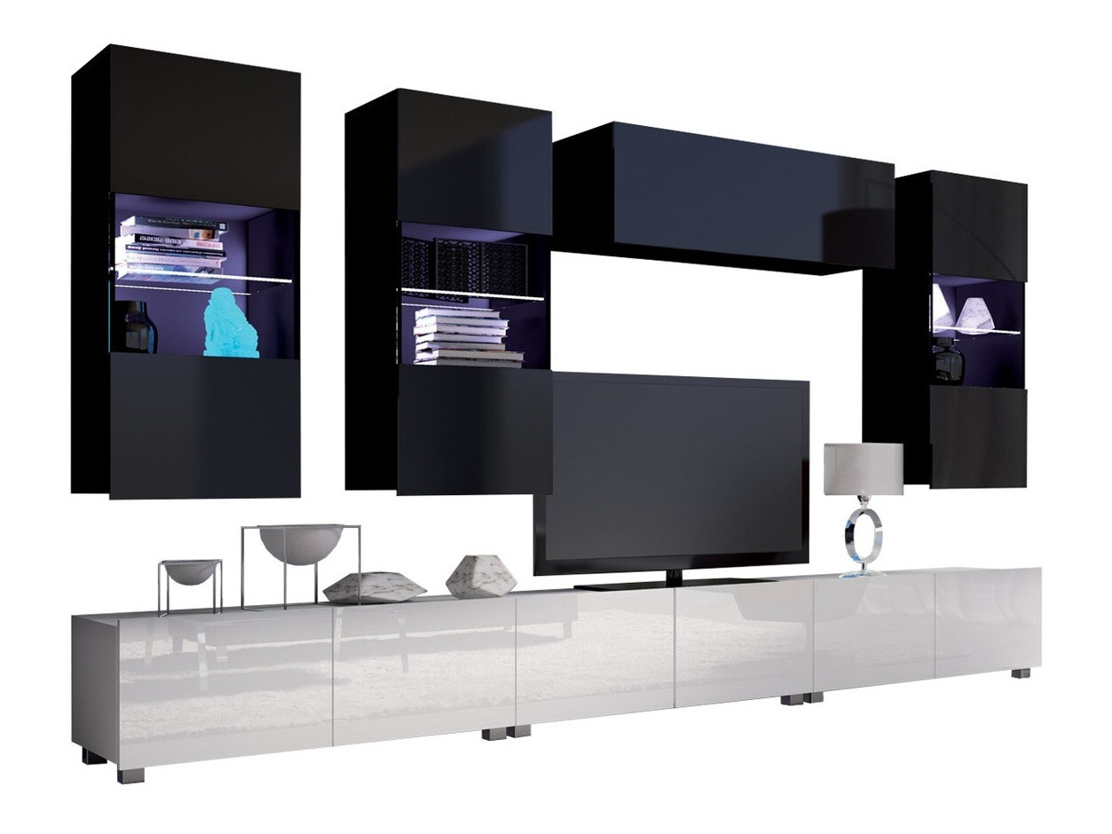 Woonkamerset Remus XI (Wit + Glanzend wit + Zwart + Glanzend zwart)