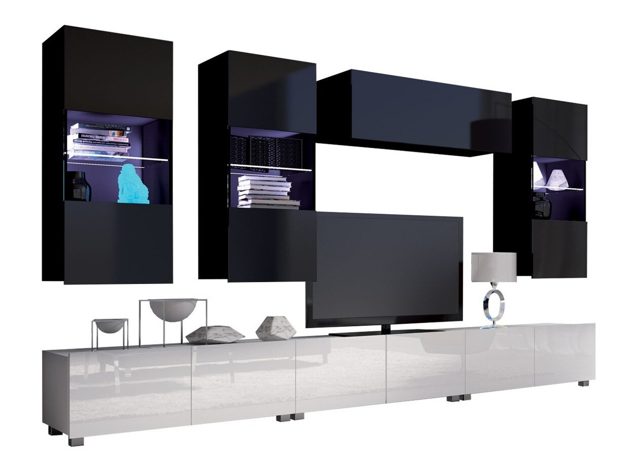 Woonkamerset Tivdalu 121 (Wit + Glanzend wit + Zwart + Glanzend zwart)