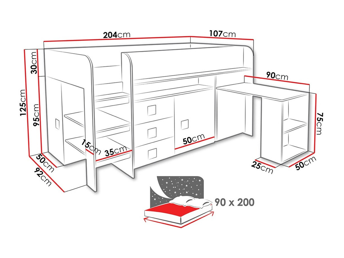 Bed Hartford 190 (Wit + Glanzend wit + Glanzend zwart)