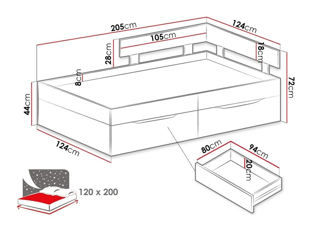 Bed Omaha J115 (Wit + Beton)