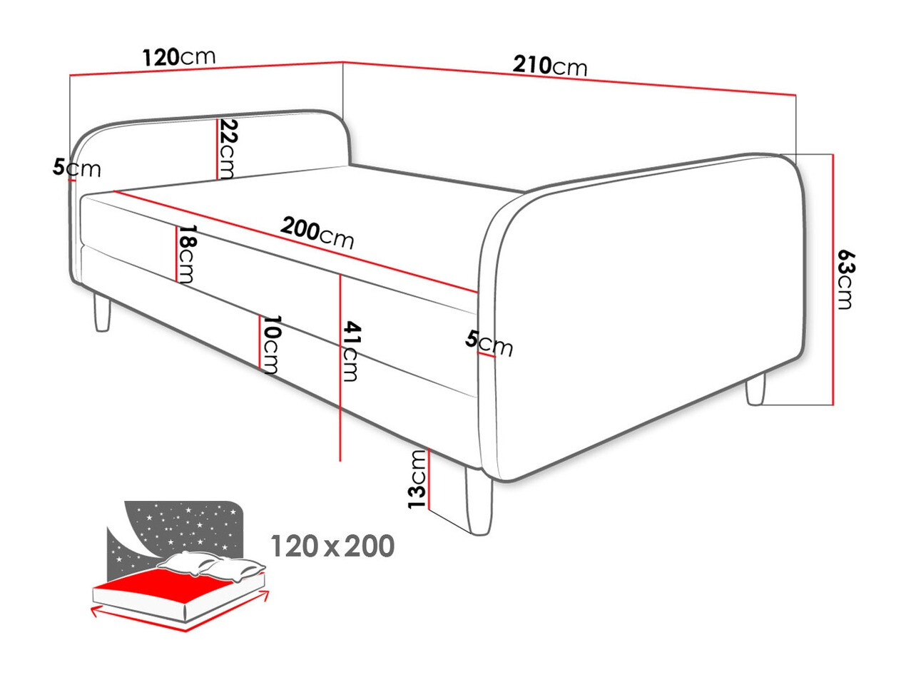 Bed Memphis 125 (Rico 13)