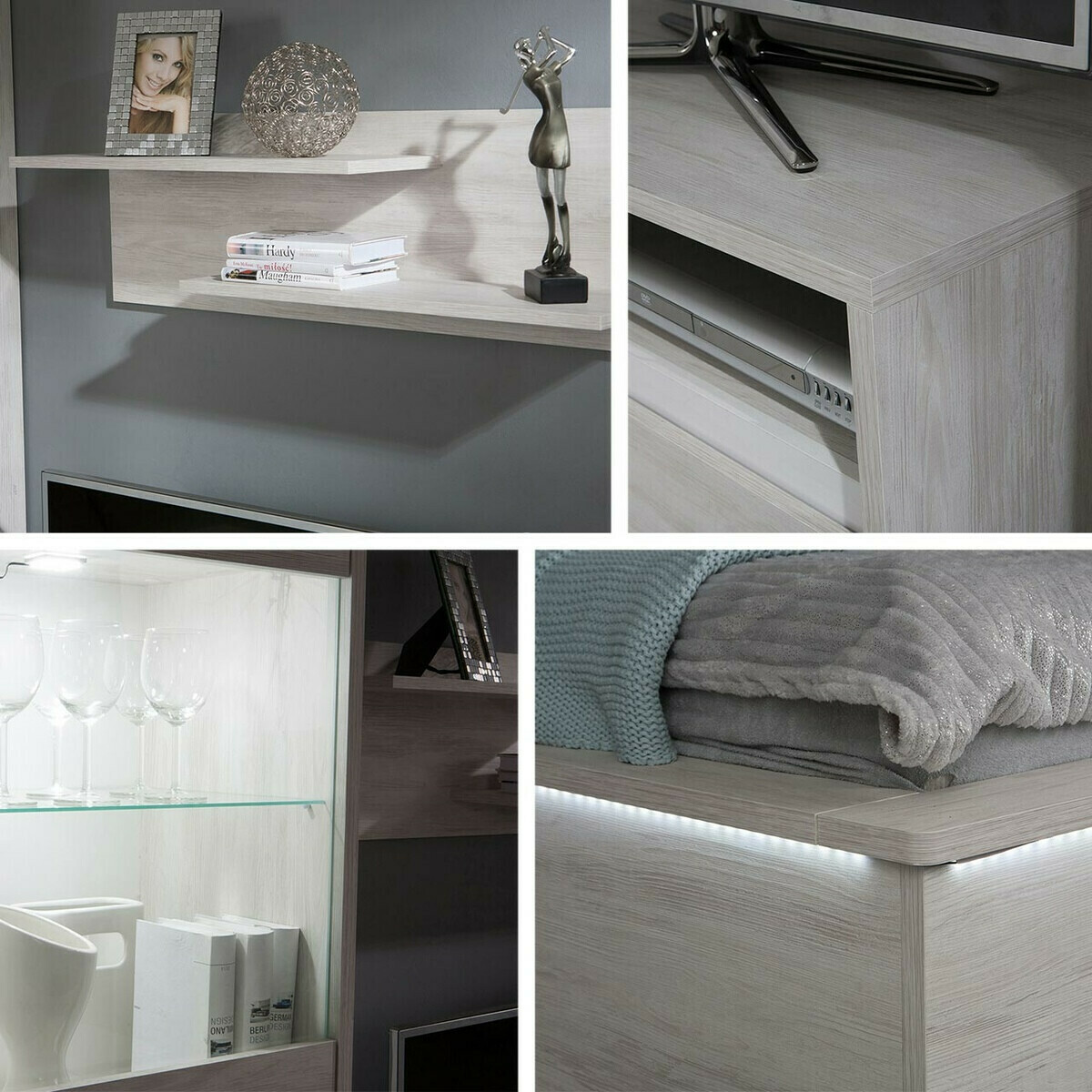 Woonkamerset Fivelbo 115 (Klooster eik + Glanzend zwart)