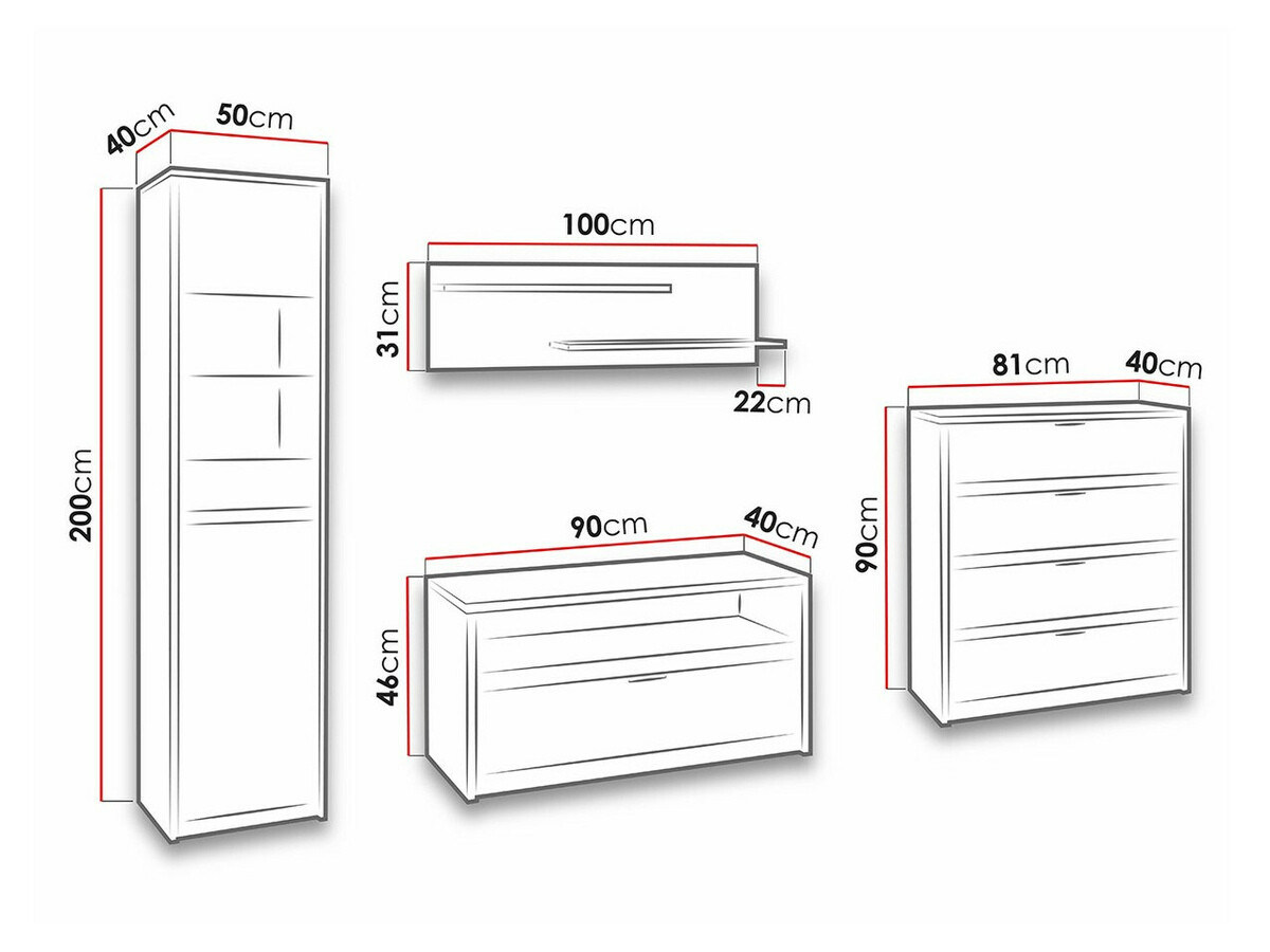 Woonkamerset Fivelbo 115 (Klooster eik + Glanzend zwart)
