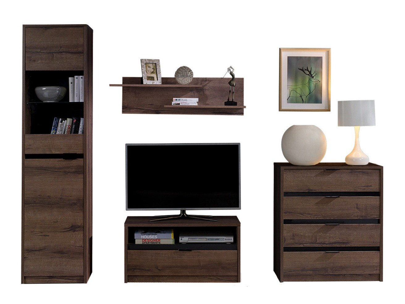 Woonkamerset Fivelbo 115 (Klooster eik + Glanzend zwart)