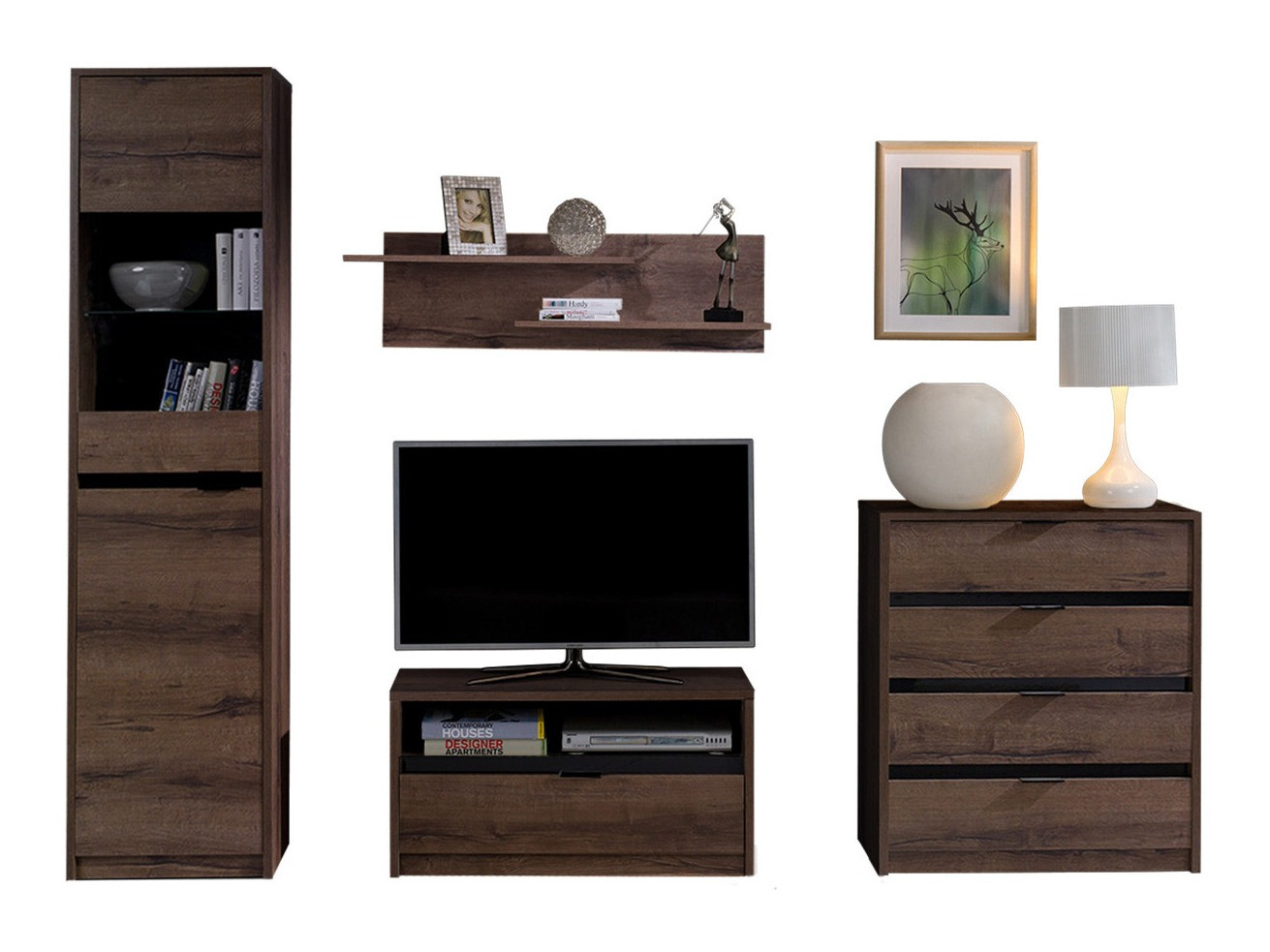 Woonkamerset Fivelbo 115 (Klooster eik + Glanzend zwart)