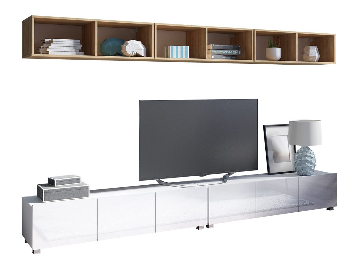 Woonkamerset Tivdalu 153 (Wit + Glanzend wit + Gouden eik)