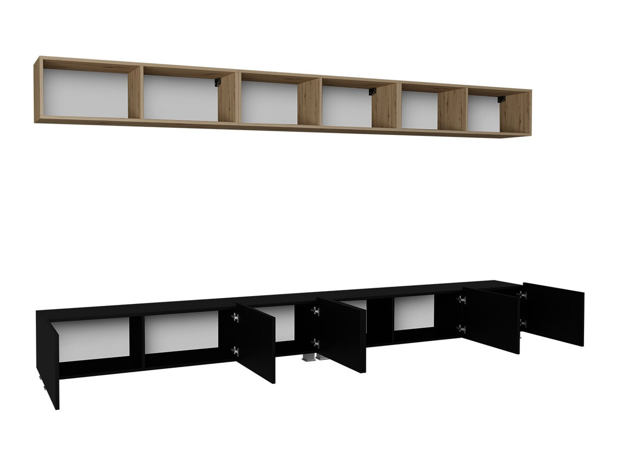 Woonkamerset Tivdalu 153 (Wit + Glanzend wit + Gouden eik)