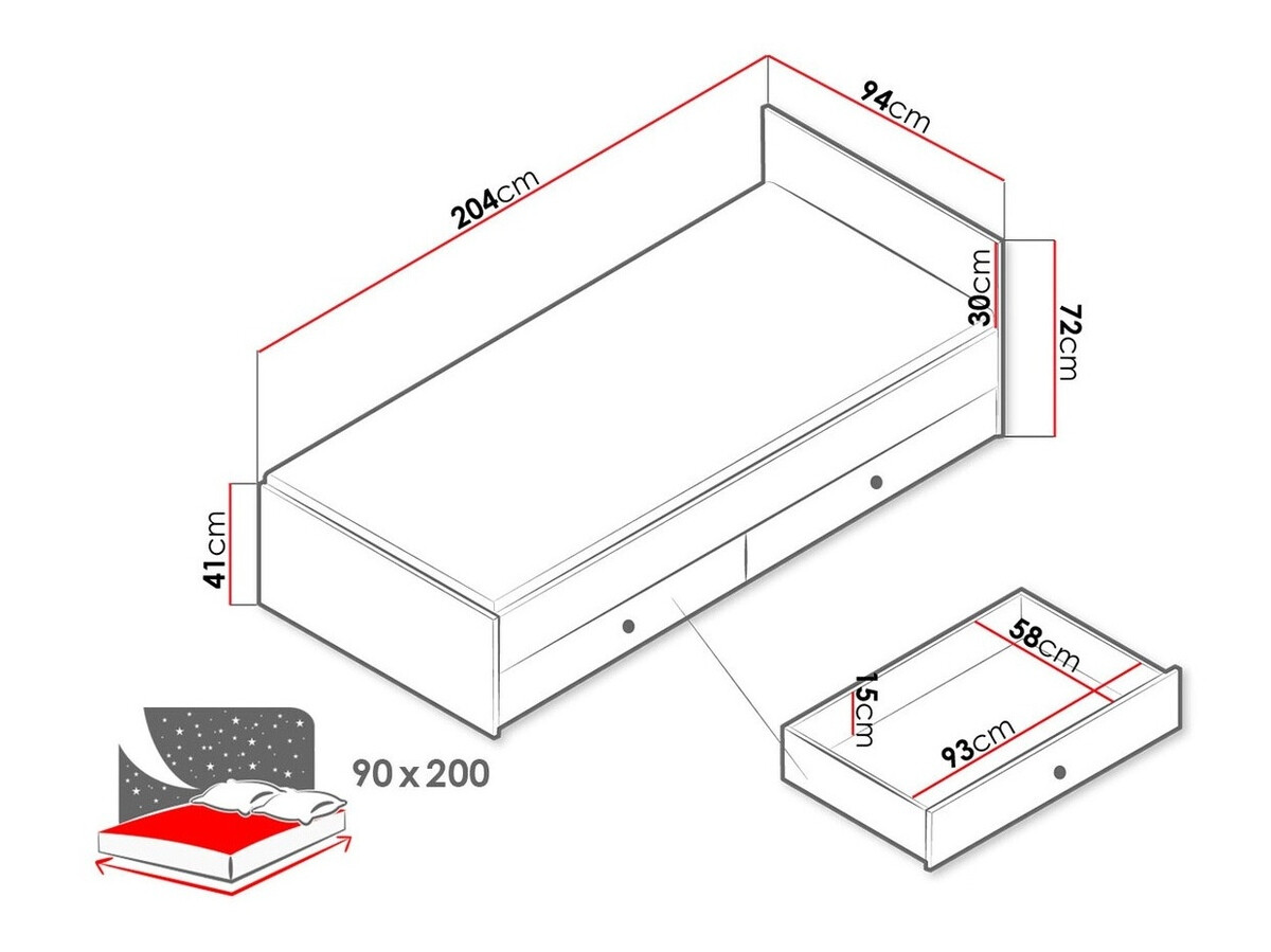 Bed Almira 113 (Artisan eiken + Wit + Grijs)