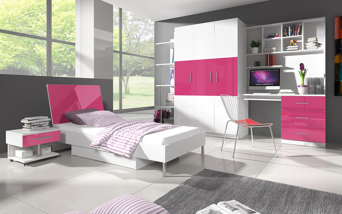 Bed Salmere 102 (Wit + Glanzend roze)