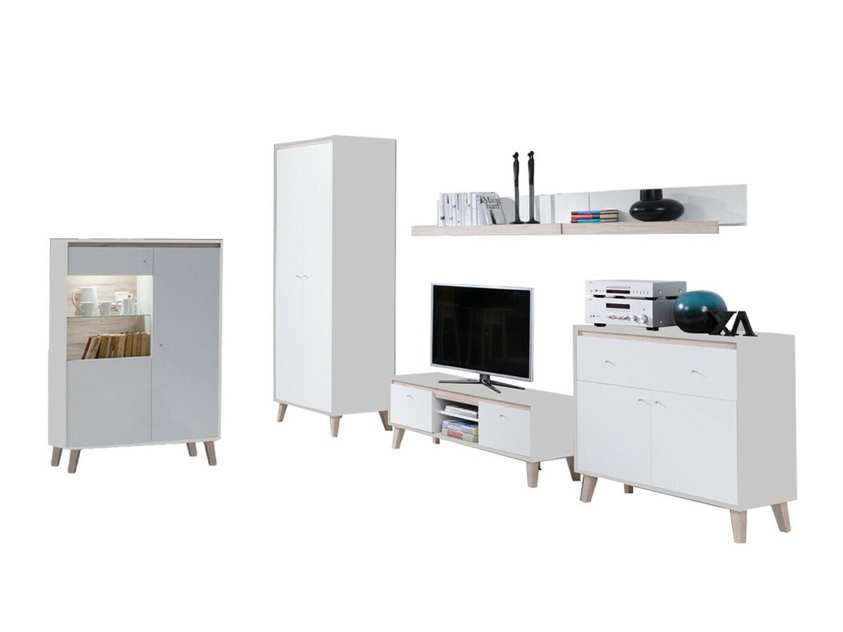 Woonkamerset Delbene 116 (Licht San Remo eiken + Mat wit)