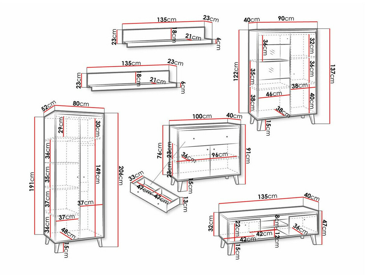 Woonkamerset Delbene 116 (Licht San Remo eiken + Mat wit)
