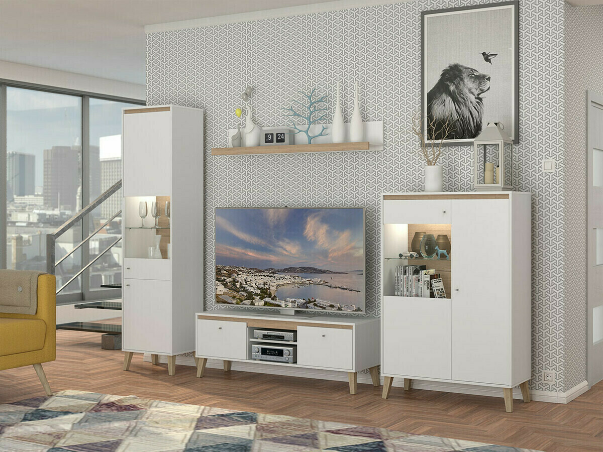 Woonkamerset Delbene 120 (Licht San Remo eiken + Mat wit)