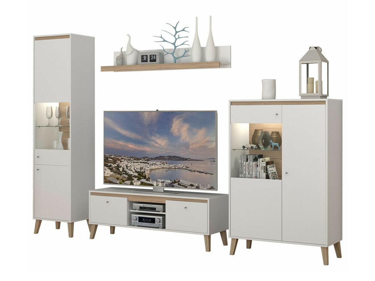 Woonkamerset Delbene 120 (Licht San Remo eiken + Mat wit)