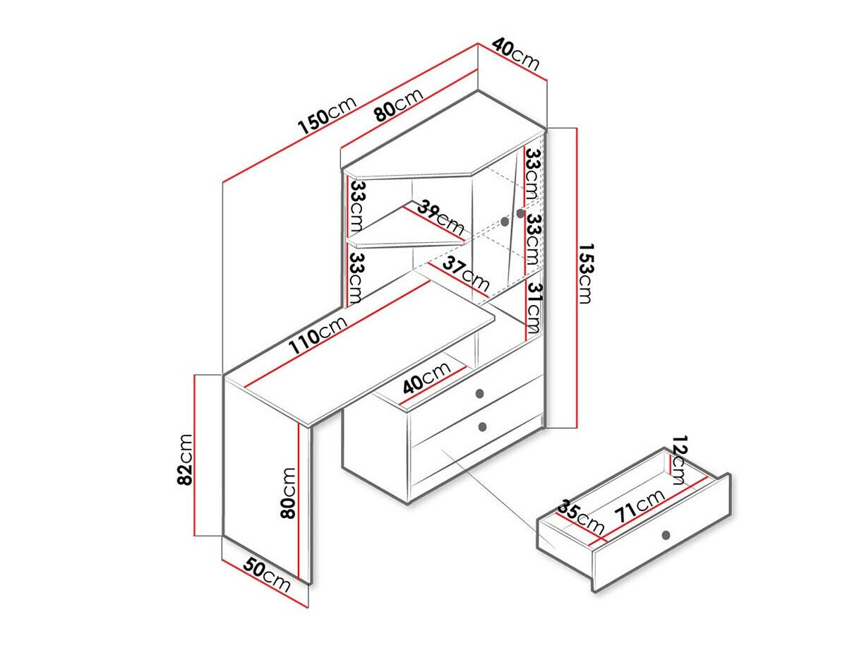 Bureau Almira 110 (Artisan eiken + Wit + Grijs)
