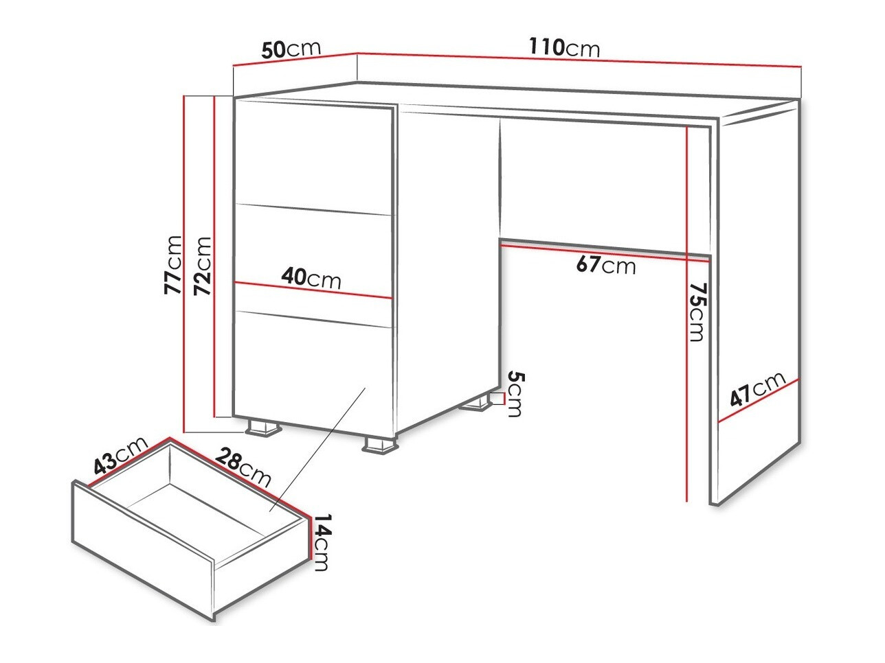 Bureau Tivdalu 122 (Zwart + Glanzend zwart)