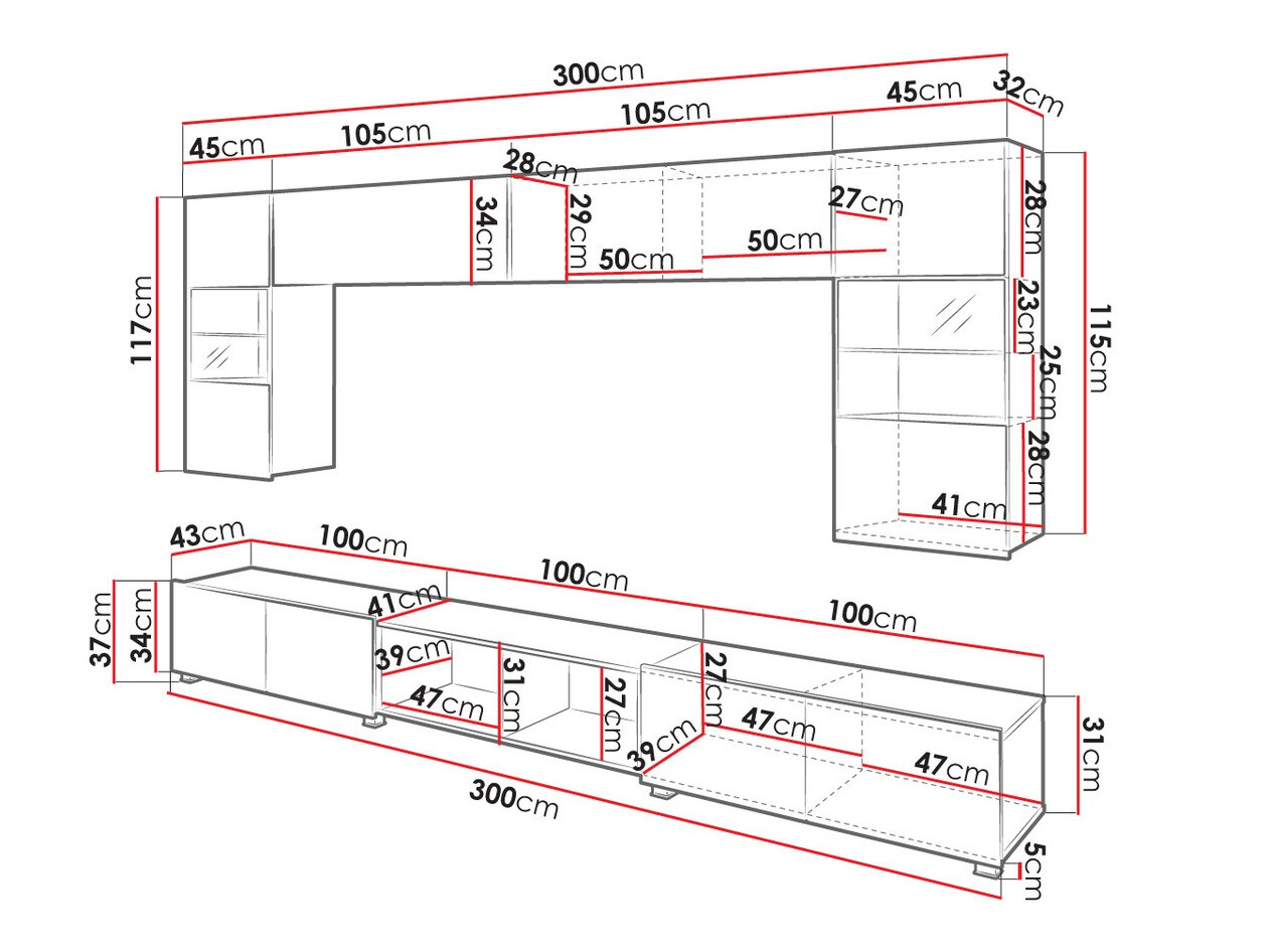 Woonkamerset Tivdalu 144 (Wit + Glanzend wit + Gouden eik)