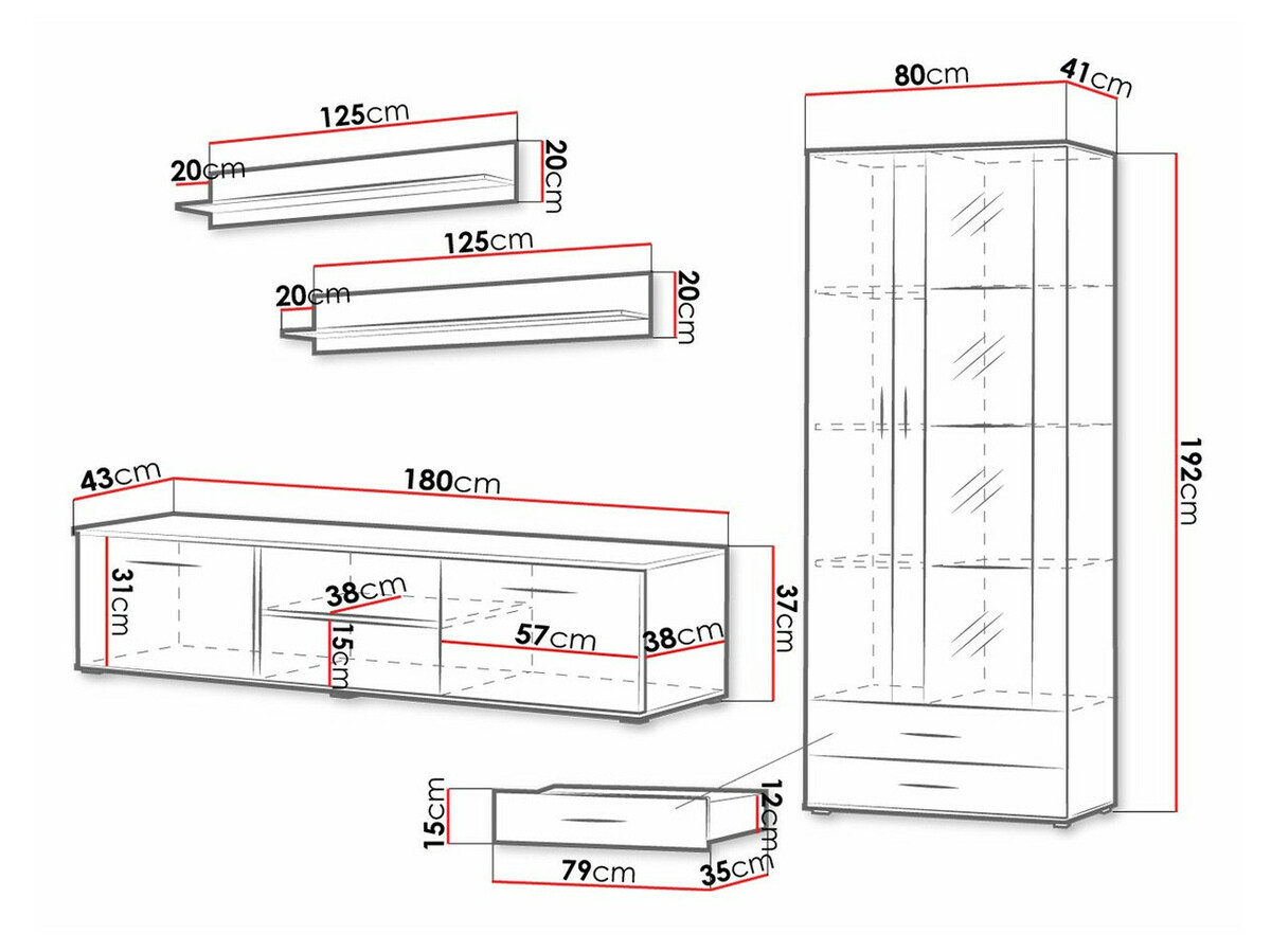 Woonkamerset Tornola 115 (Zwart + Glanzend zwart)
