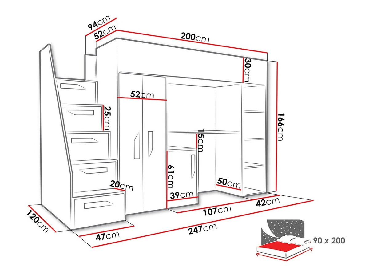 Hoog bed Hartford 192 (Wit + Glanzend roze + Glanzend wit)
