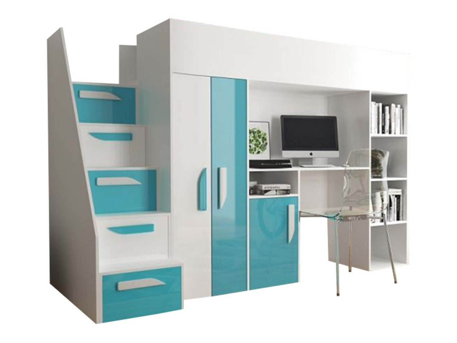 Hoogslapers Hartford 192 (Wit + Glans Turquoise + Glanzend wit)