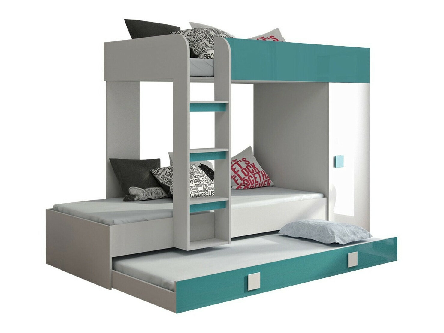 Stapelbed Hartford 191 (Wit + Glans Turquoise + Glanzend wit)