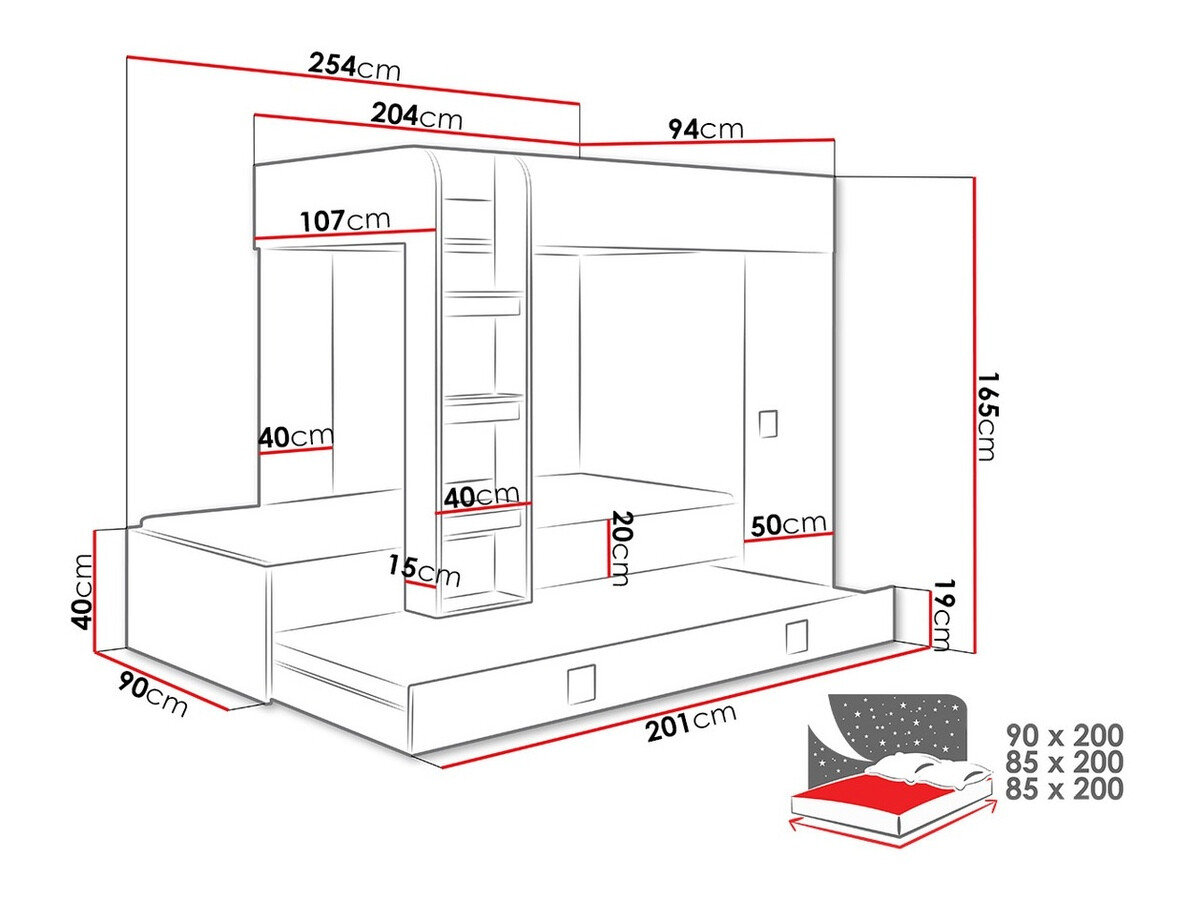 Stapelbed Hartford 191 (Wit + Glanzend roze + Glanzend wit)