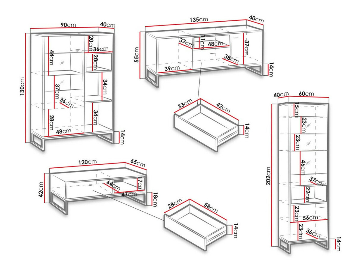 Woonkamerset Baltesi 108 (Artisan eiken + Zwart)