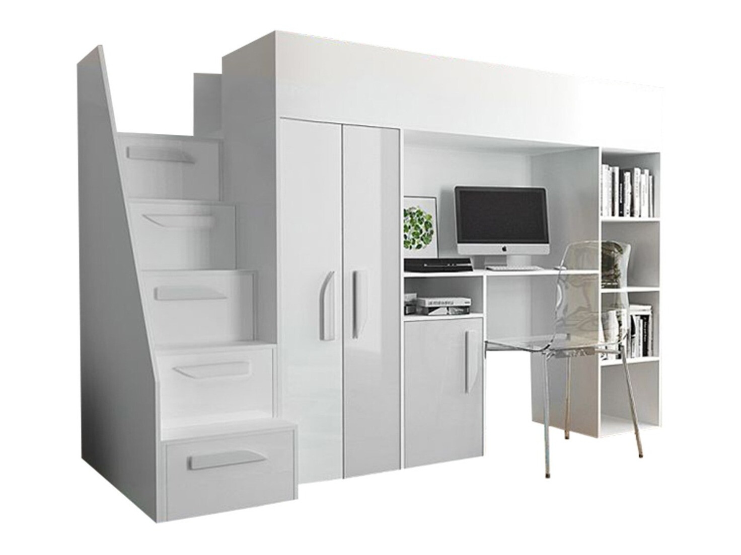 Hoog bed Hartford 192 (Wit + Glanzend wit)